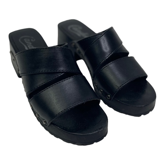 Candies Y2K Women’s Black Leather Chunky Heel Sandals - Picture 2 of 8